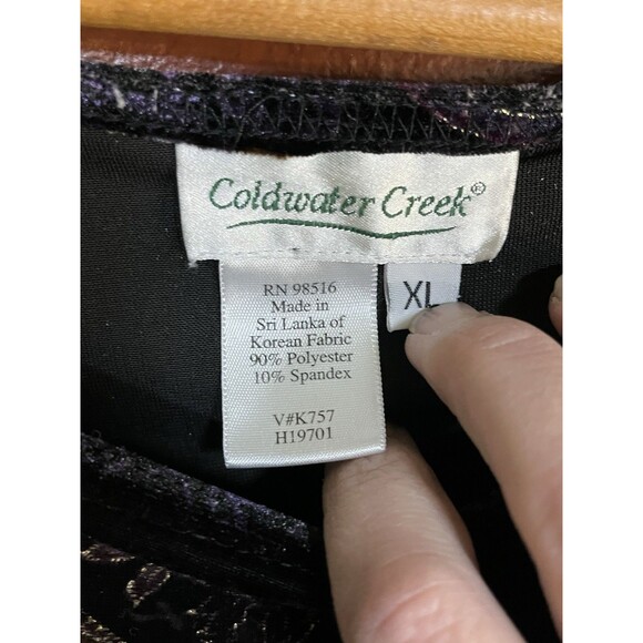 Coldwater Creek Purple Abstract Velvet Long Bell Sleeve Blouse Size XL Goth Chic - Picture 2 of 6